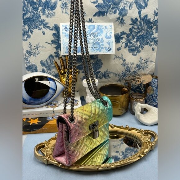 🆕 KURT GEIGER LONDON 🧿 NWOT Mini Brixton Lock Leather Shoulder Bag, Rainbow - Picture 2 of 15